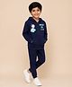 The Mom Store Terry Knit Full Sleeves Dream Big Little One Text Printed Hooded Jacket & Joggers Set - Navy Blue