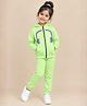 The Mom Store Terry Knit Full Sleeves Headphones Printed Hooded Jacket & Joggers Set - Neon Green