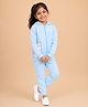 The Mom Store Terry Knit Full Sleeves Unicorn Printed Hooded Jacket & Joggers Set - Sky Blue