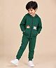 The Mom Store Terry Knit Full Sleeves Dog Printed Hooded Jacket & Joggers Set - Green