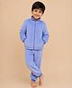 The Mom Store Fleece Knit Full Sleeves Solid Winter Jacket & Sweatpant - Blue