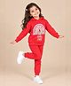 The Mom Store Terry Knit Full Sleeves Holly Jolly Text Printed Hooded Sweatshirt & Sweatpants Set - Red