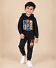 The Mom Store Terry Knit Full Sleeves Football Theme Printed Hooded Sweatshirt & Jogger Set - Black