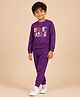 The Mom Store Terry Knit Full Sleeves Sports Text Printed Sweatshirt & Joggers Set - Purple