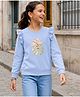 Tiara Cotton Jersey Knit Full Sleeves Sequin Embellished Pineapple Designed Top - Blue