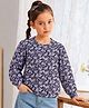 Tiara Cotton Spandex Knit Full Sleeves Floral Printed Top - Purple