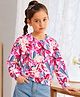 Tiara Cotton Spandex Knit Full Sleeves Floral Printed Top - Red