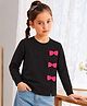 Tiara Cotton Knit Full Sleeves Bow Applique Detailed Top - Black