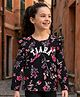 Tiara Cotton Elastane Knit Full Sleeves Floral Printed Top - Black