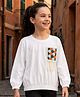 Tiara Cotton Spandex Knit Full Sleeves Floral Patch Detailed Top - White
