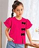 Tiara Cotton Knit Half Sleeves Bow Applique Detailed Top - Pink
