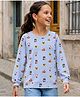 Tiara Cotton Rib Knit Full Sleeves Puppies Printed Light Winter Sweatshirt - Blue