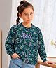 Tiara Interlock Knit Full Sleeves Floral Printed Light Winter Sweatshirt - Green