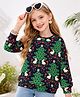 Tiara Cotton Rib Knit Full Sleeves Bunnies Printed Light Winter Sweatshirt - Green & Navy Blue