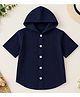 The Kids Club Cotton Blend Woven Half Sleeves Textured Hooded Shirt - Blue
