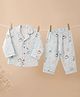A Toddler Thing Muslin Woven Full Sleeves Dinosaur Printed & Checked Coordinating Shirt & Pajama Night Suit - Blue