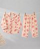 A Toddler Thing Muslin Woven Full Sleeves Turtles Printed & Striped Coordinating Shirt & Pajama Night Suit - Pink & Peach