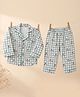 A Toddler Thing Muslin Woven Full Sleeves Penguin Printed & Checked Coordinating Shirt & Pajama Night Suit - Green