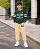 Trampoline Cotton Blend Knit Full Sleeves Speedway Text Printed Tee & Joggers Set - Green & Beige