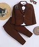 Fourfolds Cotton Blend Woven Full Sleeves Beads Embellished Lion Designed 3 Piece Party Suit With Bow Set - Brown