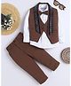 Fourfolds Cotton Blend Woven Full Sleeves Stones Embellished 3 Piece Party Suit With Bow Set - Brown