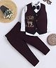 Fourfolds Cotton Blend Woven Full Sleeves Stones Embellished Deer Designed 3 Piece Party Suit With Bow Set - Wine