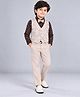 Fourfolds Cotton Blend Woven Full Sleeves Typography Printed 3 Piece Party Suit With Bow Set - Beige