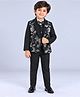 Fourfolds Cotton Blend Woven Full Sleeves Sequins Embellished Floral Designed 3 Piece Party Suit With Bow Set - Black