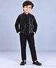 Fourfolds Woven Full Sleeves Solid Sherwani & Pants With Sequins Embellished Jacket Set - Black