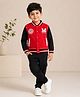 Bumzee Cotton Fleece Knit Bomber Jacket with Full Sleeves and Number Patch - Red