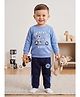 Bumzee Cotton Knit Full Sleeves Rider Dog Print T-Shirt & Pyjama Night Suit - Blue & Navy-Blue