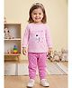 Bumzee Cotton Knit Full Sleeves T-Shirt & Pajama Night Suit With Cockatoo Floral Print in Baby Pink