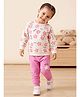Bumzee Cotton Knit Full Sleeves T-Shirt & Pajama Night Suit With Floral Print - Cream