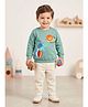 Bumzee Cotton Knit Full Sleeves Sweatshirt with Animal Print in Green