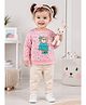 Bumzee Cotton Knit Full Sleeves Sweatshirt with Bear Print in Pink