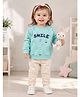 Bumzee Cotton Knit Full Sleeves Sweatshirt with Smile Print in Mint