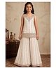 Lagorii Woven Sleeveless Ethnic Motifs Embroidered & Mirror Work Detailed Kurti Palazzo With Dupatta Set - Cream