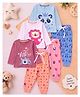 Little Ninja 100% Pure Cotton Knit Pack Of 3 Full Sleeves Little Girl Text & Animals Printed Tees & Pants Set - Multi Colour