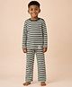 Mi Arcus Cotton Elastane Knit Full Sleeves Striped Coordinating Tee & Trouser Set - Olive Green