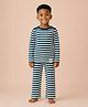 Mi Arcus Cotton Elastane Knit Full Sleeves Striped Coordinating Tee & Trouser Set - Blue