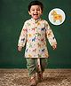 AJ Dezines Cotton Blend Woven Full Sleeves Horse Printed Kurta & Dhoti Set - Off White