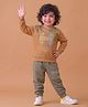 Mars Infiniti Cotton Woven Full Sleeves One Text Printed Winter Sweatshirt & Sweatpant Set - Brown