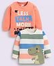 BUMZEE Cotton Knit Pack Of 2 Full Sleeves Typography & Dinosaur Printed Tees - Peach & Beige