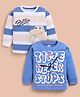 BUMZEE Cotton Knit Pack Of 2 Full Sleeves Typography & Dinosaur Printed Tees - Blue & White