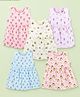Kidbea Bamboo Woven Pack Of 5 Sleeveless Fruits & Floral Printed Dresses - Blue Lavender Pink & White