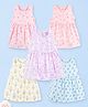 Kidbea Bamboo Woven Pack Of 5 Sleeveless Fruits Floral & Animals Printed Dresses - Blue Lavender Pink & White