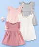 Kidbea Cotton Woven Pack Of 4 Sleeveless Solid Dresses - Grey Light Pink & White