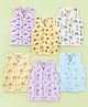 Kidbea Bamboo Woven Pack Of 6 Sleeveless Helicopter & Submarine Printed Jhablas - White Lavender Cream & Blue