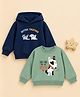 Kidbea Cotton Knit Pack Of 2 Full Sleeves Puppy & Girl Printed Light Winter Hooded Sweatshirt - Blue & Green