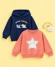 Kidbea Cotton Knit Pack Of 2 Full Sleeves Puppy & Bunny Printed Light Winter Hooded Sweatshirt - Blue & Pink